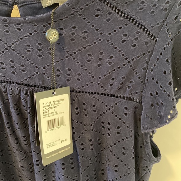Adrianna Papell Knit Eyelet Flutter Sleeve Top sz S - Picture 6 of 8